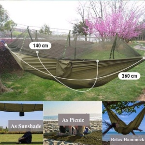 Hamac de gradina pentru camping, 2 persoane, Plasa de tantari, Rezistent, Portabil, 260*200*130cm - Img 2
