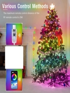 Instalatie de Craciun Liniara LED RGB Smart , Control prin Aplicatie Telefon, Telecomanda, Joc de Lumini pe Muzica, IP65 Waterproof, Conexiune USB, 5m, Multicolor - Img 4