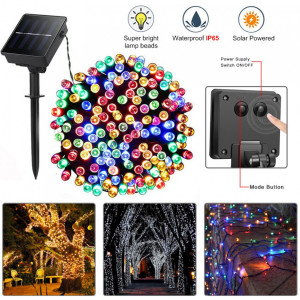 Instalatie Solara SL100W, Led cu 100 Leduri Alb Rece, 12m, Diferite Jocuri de Lumini - Img 4