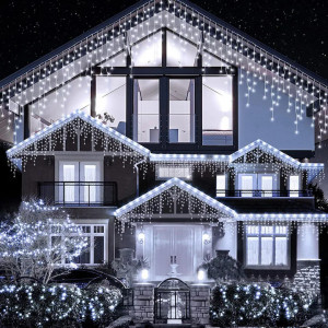 Instalatie Turturi T500W, 500 LED-uri, Alb Rece, 20 metri, Interconectabil, Multiple Jocuri de Lumini, Tip Franjuri, de Exterior - Img 8