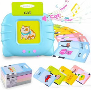 Joc Interactiv, ALBASTRU, Cititor Carduri in Limba Engleza Kitty Cards Reader, Invata Engleza 112 bucati carduri flash 224 de cuvinte, 2 ani+, Jucarie educativa Montessori, 0100ZD - Img 1