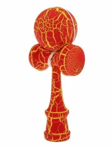 Kendama Profesionala, 18 cm, Bila din lemn, Design artistic cu finisaj Crapatura, Rosu - Img 4