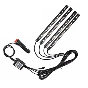 Kit iluminare ambientala auto banda LED RGB, interior masina, 4 benzi, multicolor, 12V,