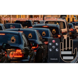 Lampa LED auto cu telecomanda, gesturi, 4 moduri de salut, 15cm, neagra, set cu telecomanda si autocolante - Img 6