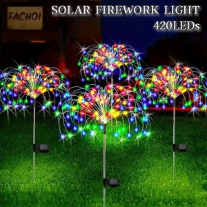 Lumini solare de exterior Starburst cu stâlp (set de 2buc ) pentru alee, Multicolor - Img 2