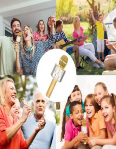Microfon Karaoke Pentru Copii, Gold WS-858, wireless, acumulator 1800mah, iOS si Android - Img 3