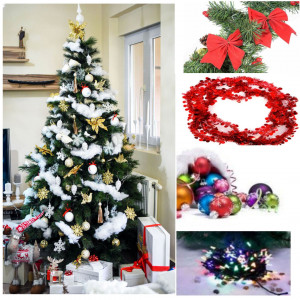 Oferta Brad Artificial de Craciun 210 cm, Suport Inclus + Cadou Accesorii Impodobit- Instalatie Colorata 100Led, 24 Globulete, 1 Beteala, 1 Varf Brad si 12 Fundite Rosii - Img 7