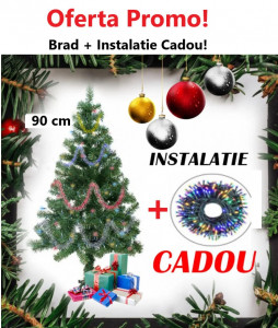 Oferta Brad Artificial de Craciun 90 cm, Suport Inclus + Instalatie 100 Leduri Cadou - Img 4