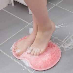 Perie din silicon cu ventuze pentru exfoliere si curatare spate si picioare, roz, 25x30 cm - Img 2