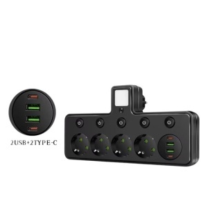 Priza- 4 Prize/2USB/2TYPE - C, comutator negru antracit 2500W