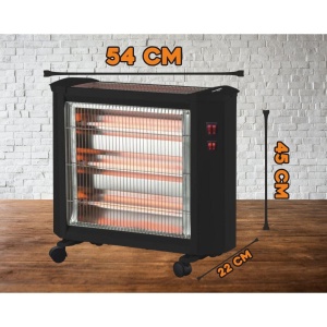 Radiator electric quartz Hausberg HB-8800, 1600W, 4 tuburi quartz, 4 trepte putere, protectie impotriva rasturnarii, Negru - Img 4