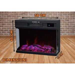 Semineu electric cu ventilator si telecomanda Hausberg HB-8221NG, 2000W, efect de flacara reala, 2 trepte de incalzire, termostat electronic, 4 culori, touch screen, metal si sticla - Img 3