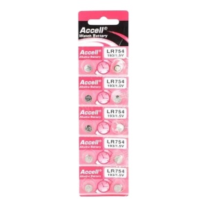 Set 10 baterii /Folie Accell AG5, LR754, G5, LR48, 193, GP93A, 393, SR754W