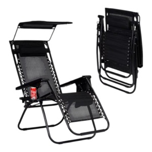 Set Scaun tip sezlong, pliabil, ajustabil, cu tetiera, cotiere, suport lateral si acoperis, culoare negru, 2 buc/set - Img 2