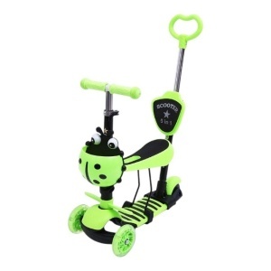 Trotineta 5 in 1 buburuza cu 3 roti din silicon si scaunel, Verde