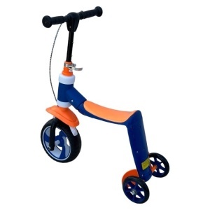 Trotineta ride-on convertibila 2in1: tricicleta si trotineta, cu frane, Albastru-Portocaliu - Img 3