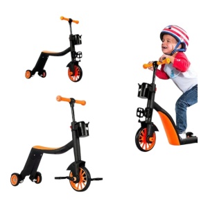 Trotinetă și bicicletă 3 în 1 pentru copii, Portocaliu , bicicletă de echilibru reglabilă pentru copii mici cu carcasă din plastic durabilă, pentru băieți și fete cu vârsta cuprinsă între 2 și 8 ani, 606TAN - Img 4