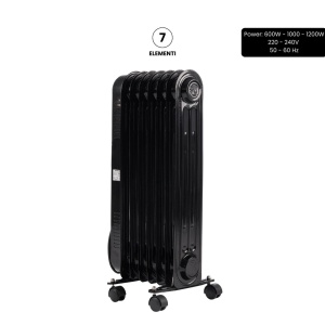 Calorifer electric cu ulei HAUSBERG HB-8905, 3 trepte, 600-900-1500 W, 7 elementi 110 mm x 580 mm, termostat reglabil, maner si rotite pentru o deplasare facila, indicator luminos functionare, negru - Img 2