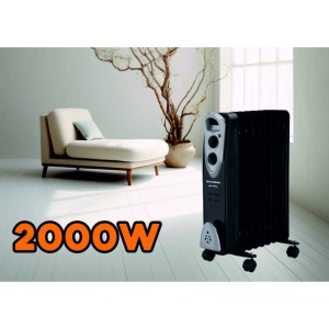 Calorifer electric Hausberg HB-8909NG, 2000 W, 9 elementi, 3 trepte de putere, Termostat reglabil, Protectie supra-incalzire, Protectie anti-rasturnare, Indicator luminos, Negru - Img 3