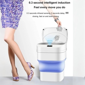Cos de Gunoi Pliabil Automat Senzor de Miscare Capaciate 17 5L Alb/Bleu - Img 2