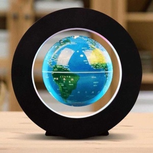 Glob Magnetic Levitant, Iluminare LED, Suport Rotund, Cablu de Alimentare, Rotatie Automata, Albastru, Glob pamantesc magnetic, care leviteaza cu iluminare LED, albastru, rotund, 18 cm x 18 cm - Img 4