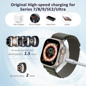 Incarcator magnetic wireless pentru ceas Apple Watch, Cablu de incarcare tip C, Portabil, Usor de utilizat, Incarcare rapida, Compatibil IWatch Series 1/2/3/4/5/6/7/8/SE/Nike+/Ultra, 38-44 mm, Incarcare rapida, 1 m, Alb - Img 3