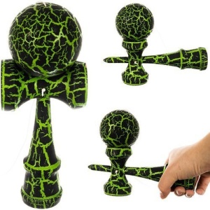 Kendama profesionala din lemn , model clasic cu design crapat culoare Verde/Negru