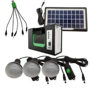 Kit solar GD-Lite 10, dotat cu dispozitiv USB cu 3 becuri LED + acumulator de mare capacitate + Radio, negru
