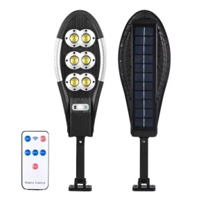 Lampa Solara Stradala cu Telecomanda, Cu Panou Solar Incorporat, De Exterior, 156 COB 6 LED, cu Senzori de Amurg, Miscare si Lumina, IP65 Wateproof, 3 Moduri Functionare, Brat de Montare Inclus, Negru - Img 9