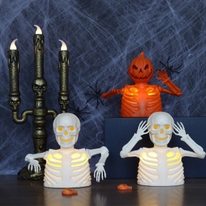 Lumânare cu LED-uri, jumătate de schelet, craniu, dovleac, decorațiune de Halloween, ALB - Img 4
