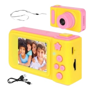 Mini camera pentru copii, incarcare USB, microSD , galben/roz - Img 3