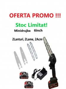 Mini Drujba Fierastrau de mana, minidrujba, lama 6 inch, include 2 lame, 2 lanturi si 2 acumulatori 48V - Img 3