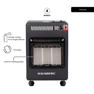 Mini Soba pe gaz GPL, HB-1023NG, aprindere piezo-electrica, 3 placi de incalzire ceramic putere totala 4.2kW, sistem de oprire automata a gazului, Negru - Img 3