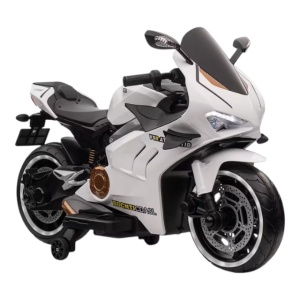 Motocicleta Electrica cu Acumulator Pentru Copii Super Rider GP , 12V ,3-7 ani ,Max 30 kg , Cu Sunete si Lumini LED ,USB si Bluetooth ,Roti ajutatoare , Alb - Img 2