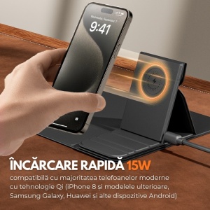 Mousepad cu încărcător wireless de 15W și suport pliabil pentru telefon - Img 2