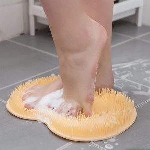 Perie din silicon e cu ventuze pentru exfoliere si curatare spate si picioare, portocaliu, 25x30 cm - Img 4