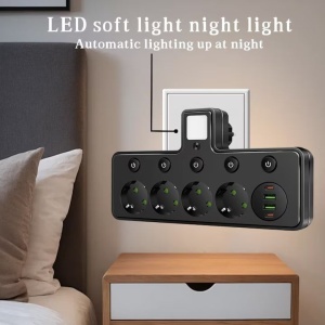 Priza- 4 Prize/2USB/2TYPE - C, comutator negru antracit 2500W - Img 2