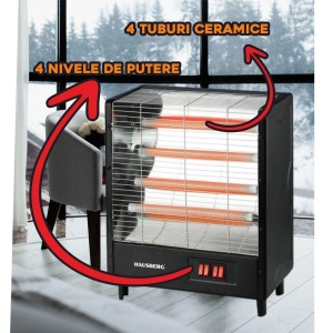Radiator electric Hausberg HB-8803NG, 2000W, 4 nivele de putere, 4 tuburi ceramice, Negru - Img 2