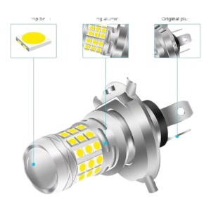 Set 2 becuri auto H4 cu 42 LED SMD 120W 6000k 12/80V doua faze lupa - Img 5
