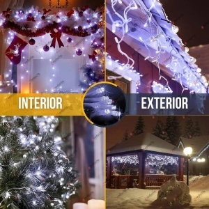 Set 3 Instalații Franjuri LED 3 x 12 m (36 m), Alb Cald - Img 5