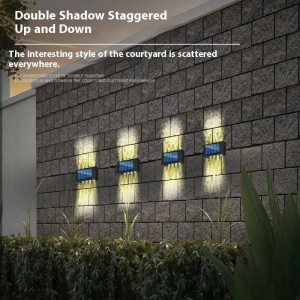 Set de 2 bucati, Lampa Solara LED Exterior 6 LED-uri, Lumini Sus-Jos, IP65 Impermeabil, Fara Fir, pentru Gard, Curte, Terasa, Garaj - Img 2