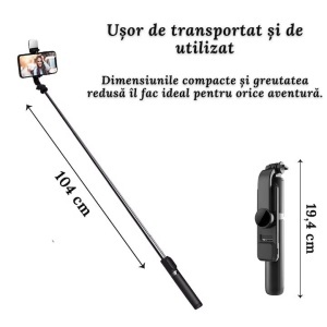 Stick selfie Bluetooth cu lumină de umplere și trepied, tijă selfie multifuncțională cu control wireless - Img 5