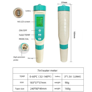Tester de Calitate a Apei, Multifunctional, Pentru Testarea Calitatii Apei, Precizie Mare, Baterii Usor de Inlocuit, Display LCD HD, 7 Functii, Masoara valorile Apei Potabile, Apei din Piscina, Acvariu sau ale Apei folosite pentru Plante, 0700 - Img 12