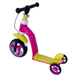 Trotineta ride-on convertibila 2in1: tricicleta si trotineta, cu frane, Galben-Roz - Img 6