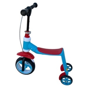 Trotineta ride-on convertibila 2in1: tricicleta si trotineta, cu frane, Albastru-Rosu