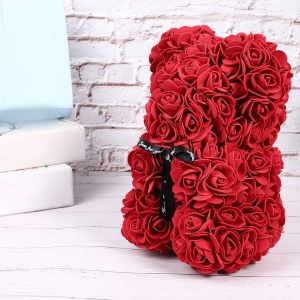 Ursulet floral din Trandafiri, Urs Decorat Manual 25 cm rosii - Img 2