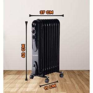 Calorifer electric cu ulei HAUSBERG HB-8915, 3 trepte, 800-1200-2000 W, 9 elementi 110 mm x 580 mm, termostat reglabil, maner si rotite pentru o deplasare facila, indicator luminos functionare, negru - Img 2
