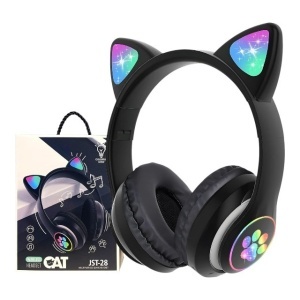 Căști pentru copii, căști wireless cu urechi de pisică, căști Bluetooth cu iluminare LED, negre, pentru copii - Img 2