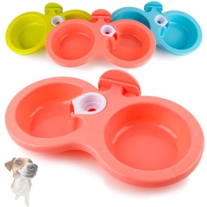 Castron dublu pentru animale, albastru, plastic, 2 compartimente - Img 3