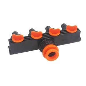 Conector de furtun pentru gradina , 4 iesiri, reglabil, negru/portocaliu